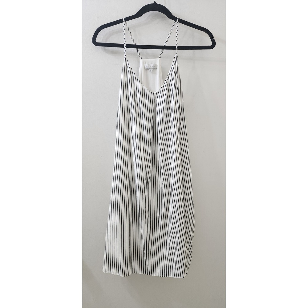 Gianni Bini Womens Large White Black Striped Racerback V-Neck Mini Dress Rayon